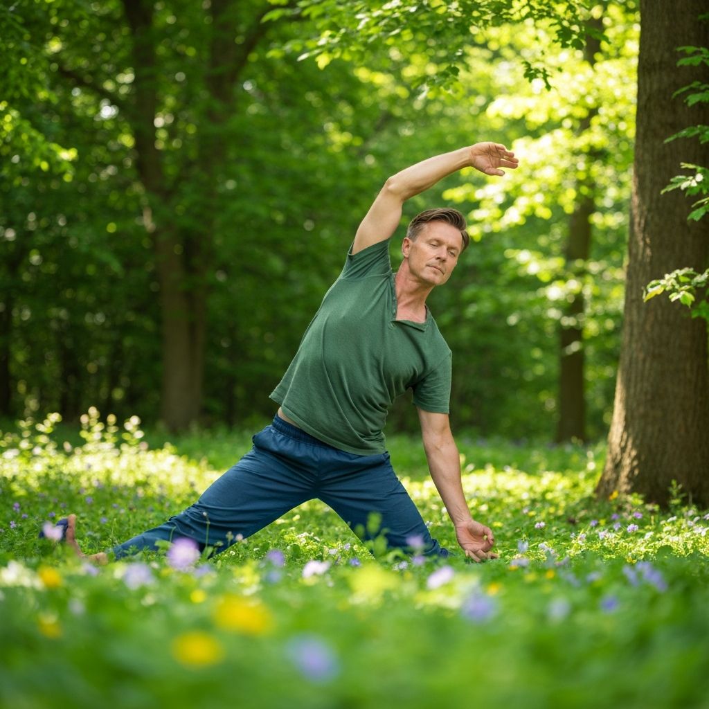 Man enjoying healthy lifestyle with balanced nutrition and exercise